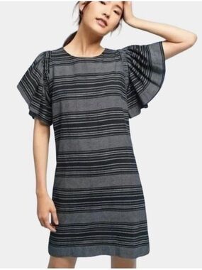 Anthropologie Moon River Striped Dress Ruffle Sleeve XS